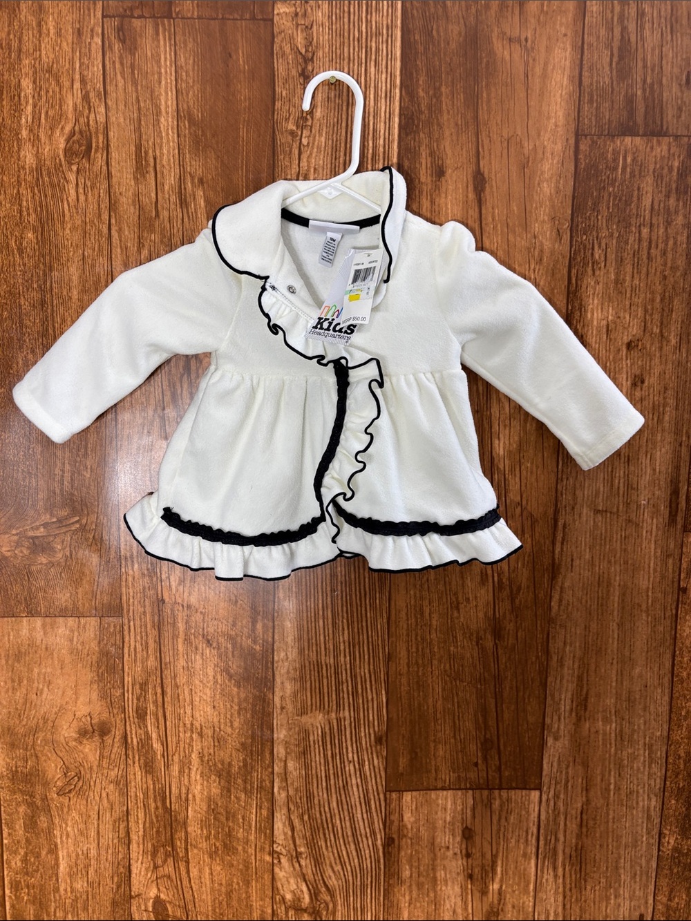 NWT Kids Headquarters White Pea Coat with Black Trim